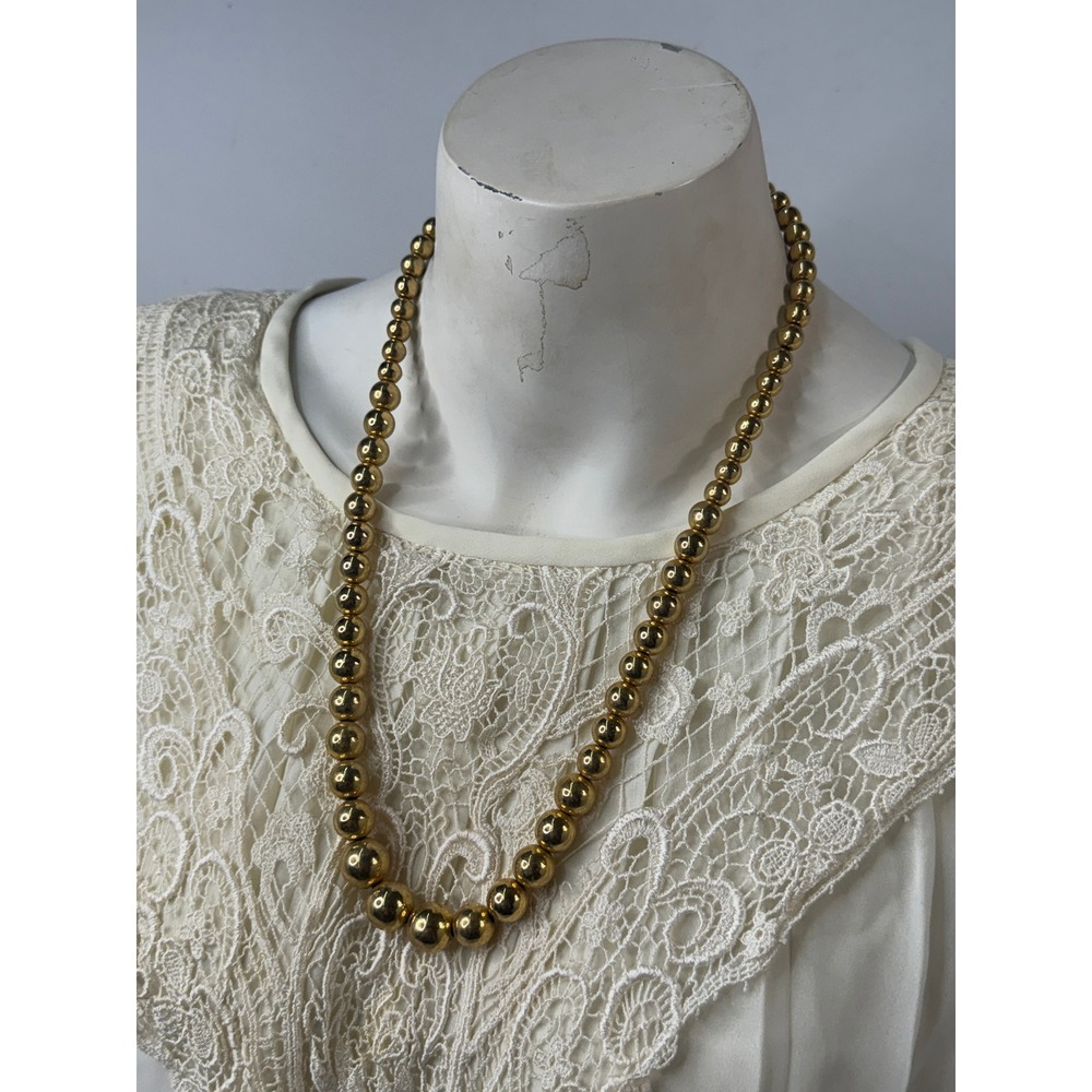 Vintage Napier Gold Tone Graduated Bead Strand Necklace 24in Spring Ring Clasp